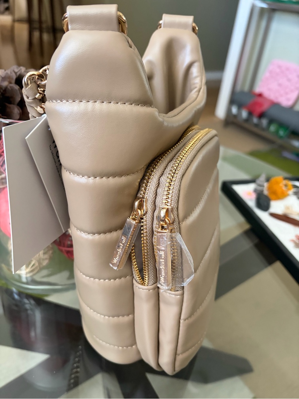 Wander Quilted Puffer Crossbody Bag - Taupe - Picture 5 of 8